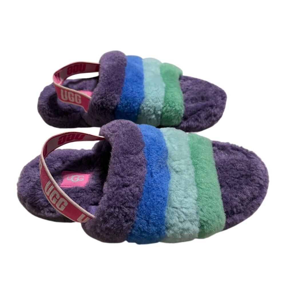 UGG Fluff Yeah Purple Stripe Slide Slippers Youth Size 4 EU 36 Women's 5.5 Plush